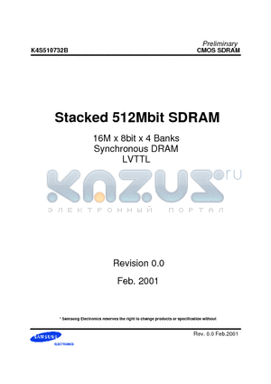 K4S510732B-TC75 datasheet - Stacked 512Mbit SDRAM