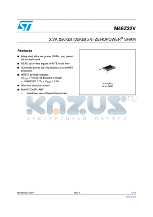 M48Z32V-35MT1F datasheet - 3.3V, 256Kbit (32Kbit x 8) ZEROPOWER SRAM