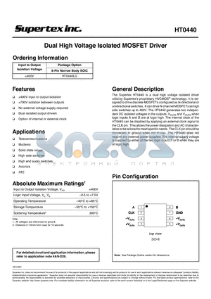 HT0440 datasheet - Dual High Voltage Isolated MOSFET Driver