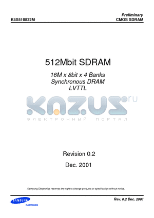 K4S510832M-TC/TL1H datasheet - 16M x 8bit x 4 Banks Synchronous DRAM LVTTL