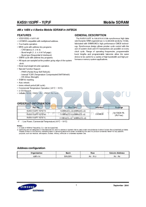 K4S51153PF-YF datasheet - 8M x 16Bit x 4 Banks Mobile SDRAM in 54FBGA