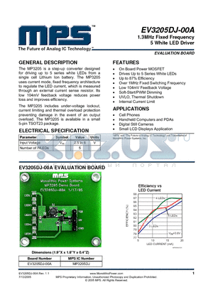 MP3205DJ datasheet - 1.3MHz Fixed Frequency 5 White LED Driver