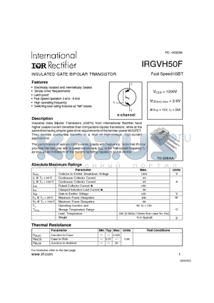 IRGVH50F datasheet - INSULATED GATE BIPOLAR TRANSISTOR