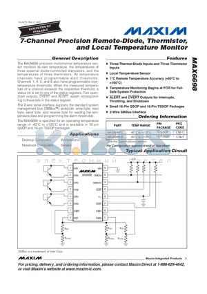 MAX6698EE datasheet - 7-Channel Precision Remote-Diode, Thermistor, and Local Temperature Monitor