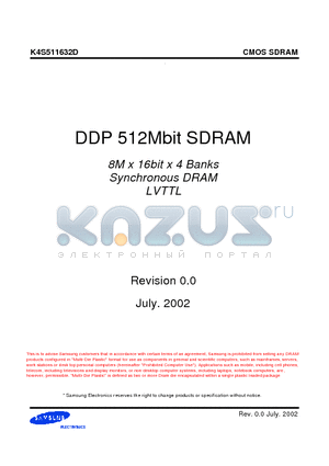 K4S511632D-KC/L1H datasheet - DDP 512Mbit SDRAM 8M x 16bit x 4 Banks Synchronous DRAM LVTTL