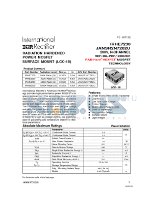 IRHE3230 datasheet - RADIATION HARDENED POWER MOSFET SURFACE MOUNT (LCC-18)