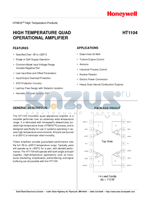 HT1104 datasheet - HIGH TEMPERATURE QUAD OPERATIONAL AMPLIFIER