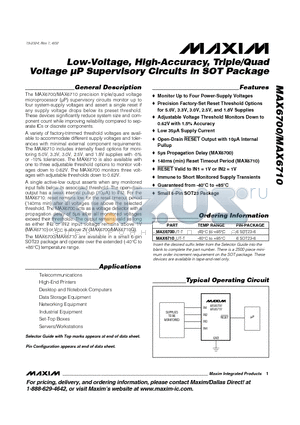 MAX6700 datasheet - Low-Voltage, High-Accuracy, Triple/Quad Voltage lP Supervisory Circuits in SOT Package