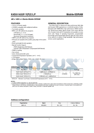 K4S511633F datasheet - 8M x 16Bit x 4 Banks Mobile SDRAM