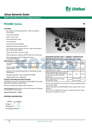 P6SMBJ7.5A datasheet - Silicon Avalanche Diodes - 600W Surface Mount Transient Voltage Supressors