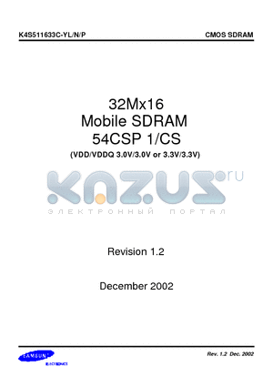 K4S511633C-YL datasheet - 32Mx16 Mobile SDRAM 54CSP 1/CS