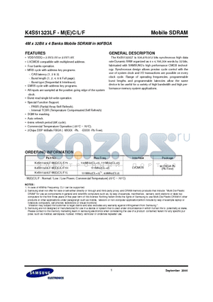 K4S51323L datasheet - 4M x 32Bit x 4 Banks Mobile SDRAM in 90FBGA