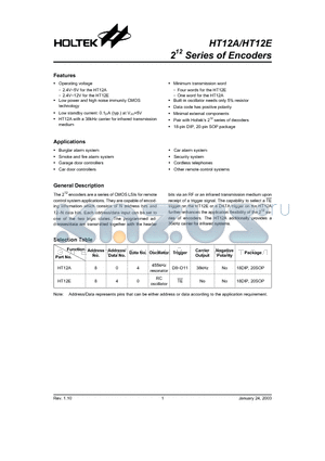 HT12E datasheet - 212 Series of Encoders