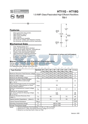 HT12G datasheet - 1.0 AMP. Glass Passivated High Efficient Rectifiers