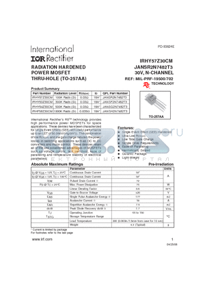 IRHF58Z30CM datasheet - RADIATION HARDENED POWER MOSFET THRU-HOLE (TO-257AA)