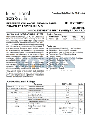 IRHF7310SE datasheet - REPETITIVE AVALANCHE AND dv/dt RATED HEXFET TRANSISTOR