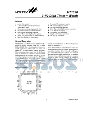 HT1330 datasheet - 3 1/2 Digit Timer  Watch