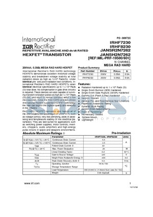 IRHF8230 datasheet - REPETITIVE AVALANCHE AND dv/dt RATED HEXFET TRANSISTOR