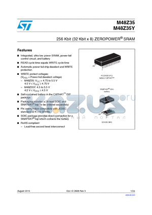 M48Z35_10 datasheet - 256 Kbit (32 Kbit x 8) ZEROPOWER^ SRAM