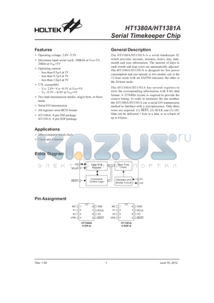 HT1381A datasheet - Serial Timekeeper Chip