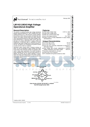 LM143H datasheet - High Voltage Operational Amplifier