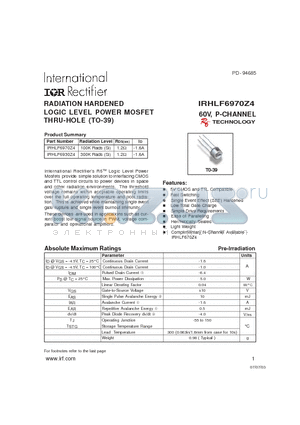 IRHLF6930Z4 datasheet - RADIATION HARDENED LOGIC LEVEL POWER MOSFET THRU-HOLE