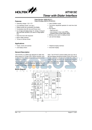 HT1613C datasheet - Timer with Dialer Interface