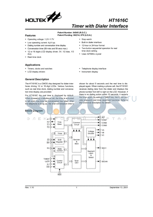 HT1616C datasheet - Timer with Dialer Interface