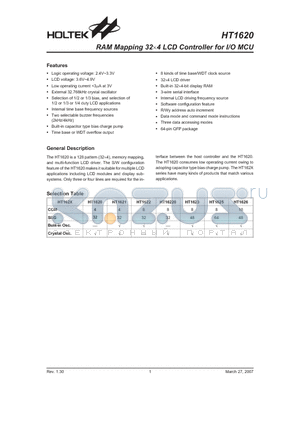 HT1620 datasheet - RAM Mapping 32x4 LCD Controller for I/O MCU