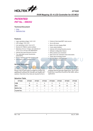 HT1620_09 datasheet - RAM Mapping 324 LCD Controller for I/O MCU