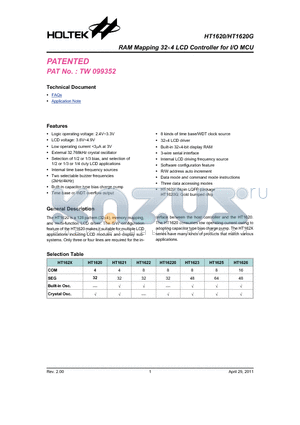 HT1620G_11 datasheet - RAM Mapping 324 LCD Controller for I/O MCU