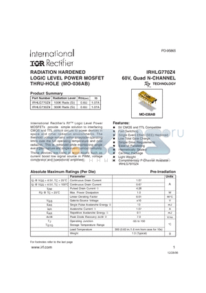 IRHLG730Z4 datasheet - RADIATION HARDENED LOGIC LEVEL POWER MOSFET