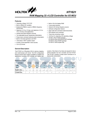 HT1621B datasheet - RAM Mapping 32x4 LCD Controller for I/O MCU