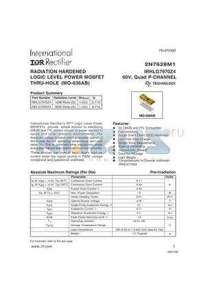 IRHLG7970Z4 datasheet - RADIATION HARDENED LOGIC LEVEL POWER MOSFET THRU-HOLE (MO-036AB