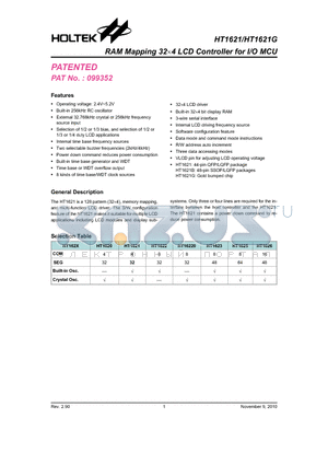 HT1621 datasheet - RAM Mapping 324 LCD Controller for I/O MCU