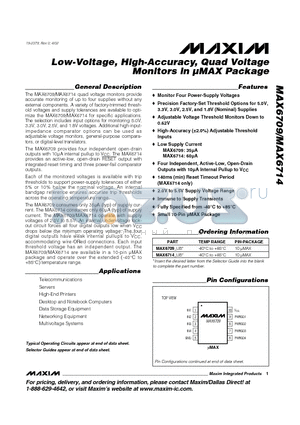 MAX6709-MAX6714 datasheet - Low-Voltage, High-Accuracy, Quad Voltage Monitors in lMAX Package