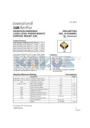 IRHLUB740Z4 datasheet - RADIATION HARDENED LOGIC LEVEL POWER MOSFET SURFACE MOUNT (UB)