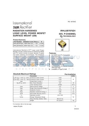 IRHLUB7970Z4 datasheet - RADIATION HARDENED LOGIC LEVEL POWER MOSFET SURFACE MOUNT (UB)