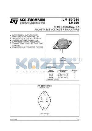 LM150 datasheet - ADJUSTABLE VOLTAGE REGULATORS THREE-TERMINAL 3 A