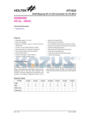 HT1625_09 datasheet - RAM Mapping 648 LCD Controller for I/O MCU