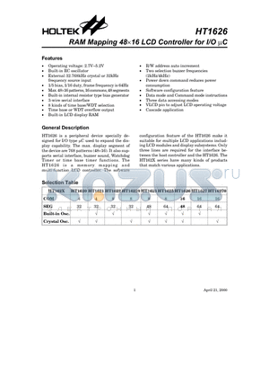 HT1626 datasheet - RAM Mapping 48x16 LCD Controller for I/O C