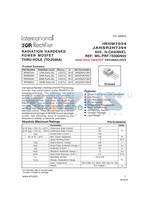 IRHM3054 datasheet - RADIATION HARDENED POWER MOSFET THRU-HOLE (TO-254AA)