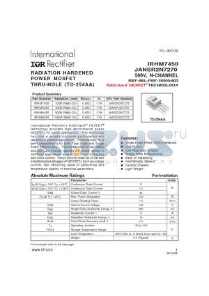 IRHM4450 datasheet - RADIATION HARDENED POWER MOSFET THRU-HOLE (TO-254AA)