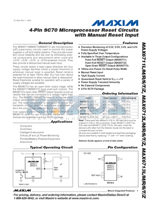 MAX6712_EXS-T10 datasheet - 4-Pin SC70 Microprocessor Reset Circuits with Manual Reset Input