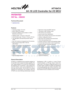 HT1647A datasheet - 6416 LCD Controller for I/O MCU