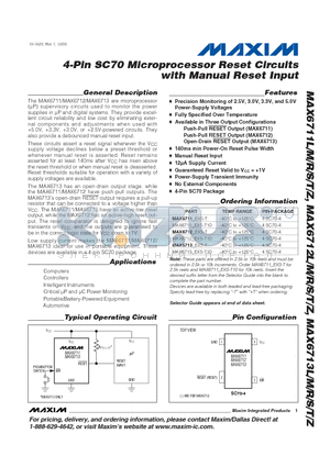 MAX6712_EXS-T datasheet - 4-Pin SC70 Microprocessor Reset Circuits with Manual Reset Input