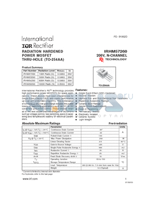 IRHM54260 datasheet - RADIATION HARDENED POWER MOSFET THRU-HOLE