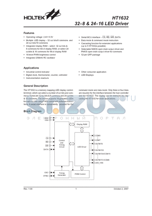 HT1632 datasheet - 32x8 & 24x16 LED Driver