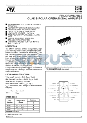 LM146_03 datasheet - PROGRAMMABLE QUAD BIPOLAR OPERATIONAL AMPLIFIERS