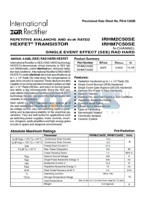 IRHM7C50SE datasheet - TRANSISTOR N-CHANNEL(BVdss=600V, Rds(on)=0.60ohm, Id=10.4A)